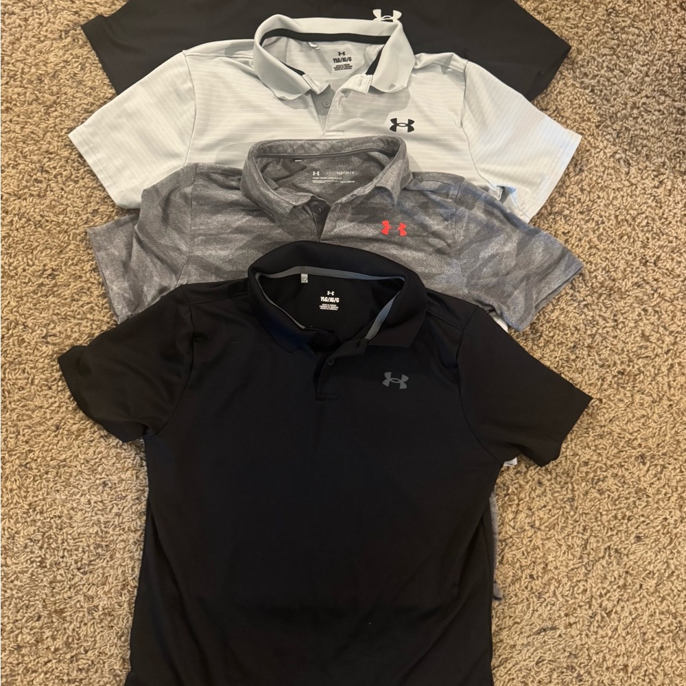 Under Armour YL Polo Shirts - Black and Gray